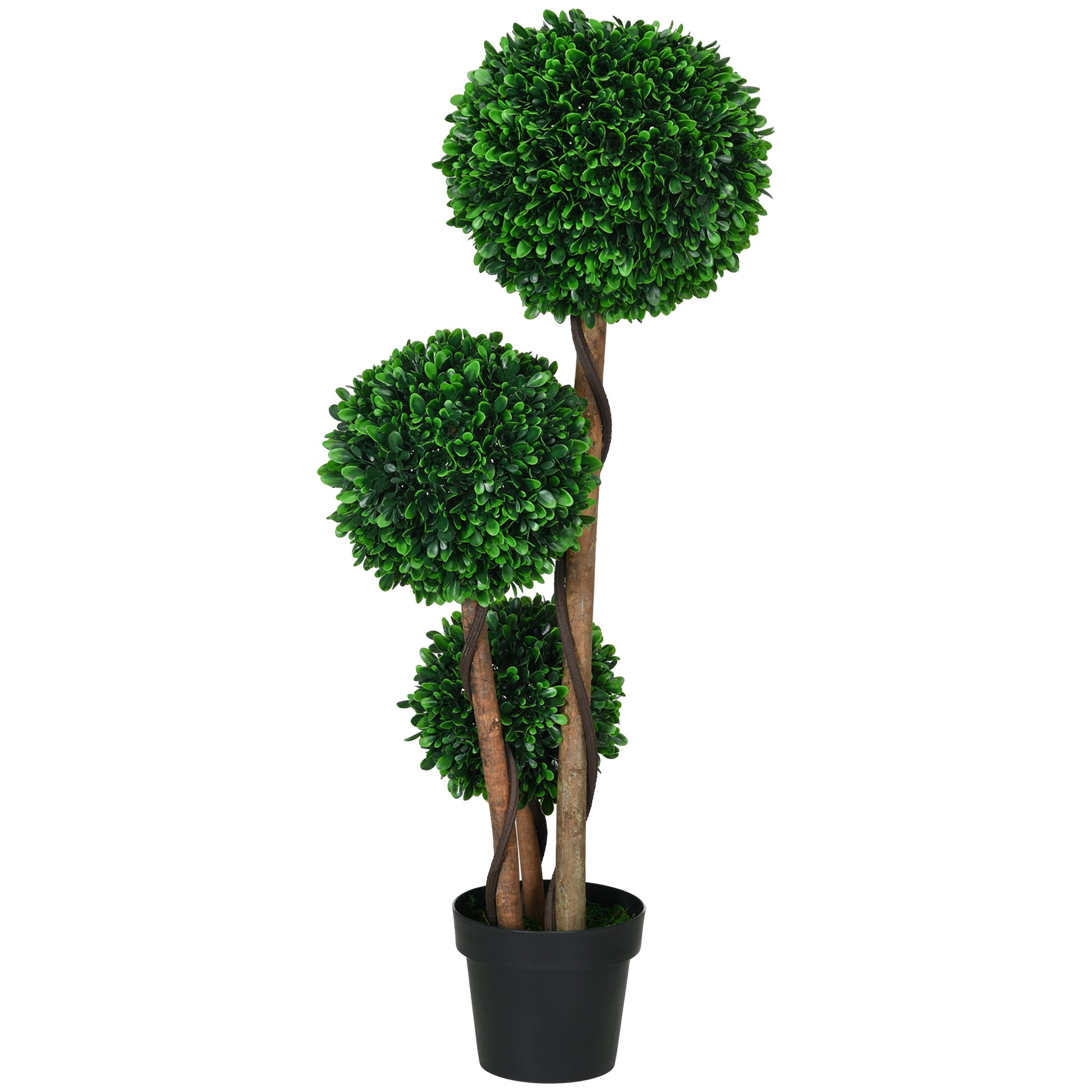 Homcom 3.5Ft 43.25" Artificial 3 Ball Boxwood Topiary Tree With Pot, Indoor Outdoor Fake Plant For Home Office, Living Room Decor Green Plastic