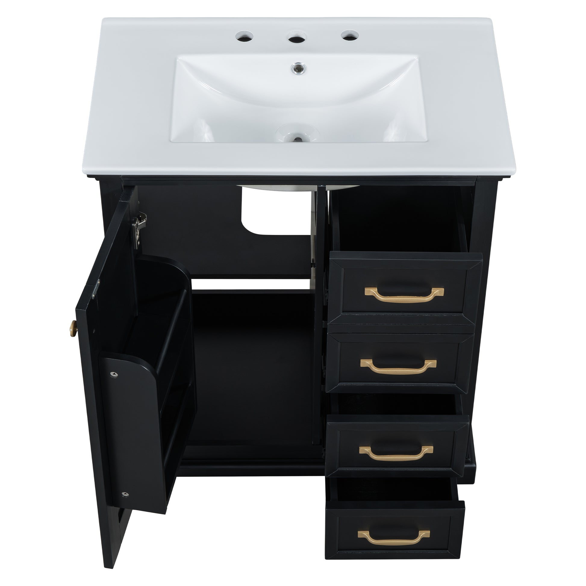 30" Bathroom Vanity With Sink, One Package, Black Bathroom Cabinet With Drawers, Solid Frame And Mdf Board Black Solid Wood Mdf