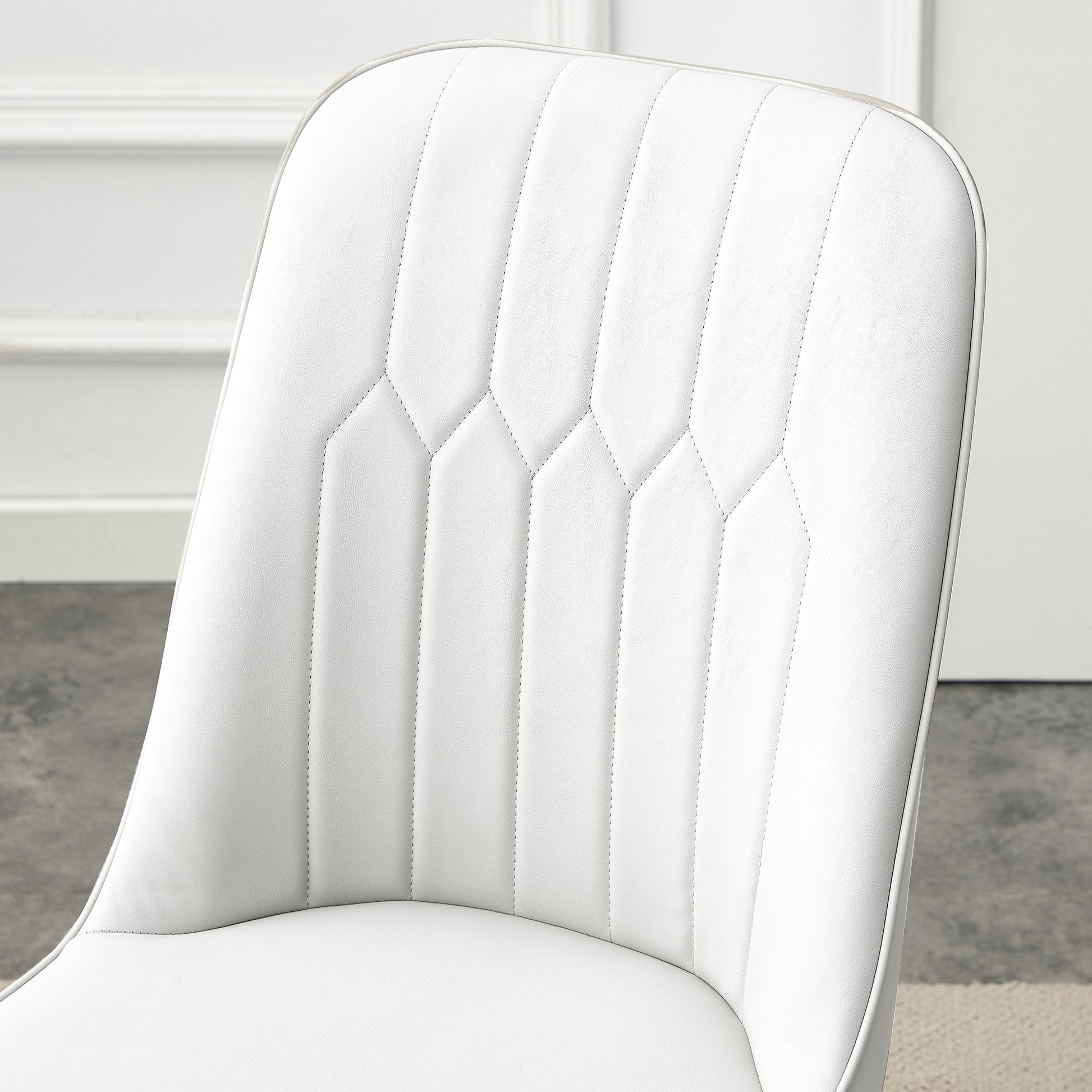 Table And Chair Set.Modern Rectangular Dining Table With Black Textured Stickers Glass Tabletop And Gold Plated Metal Legs.Paried With 6 Comfortable Chairs With Pu Seats And Black Metal Legs. Black Gold,White Seats 6 Glass Metal