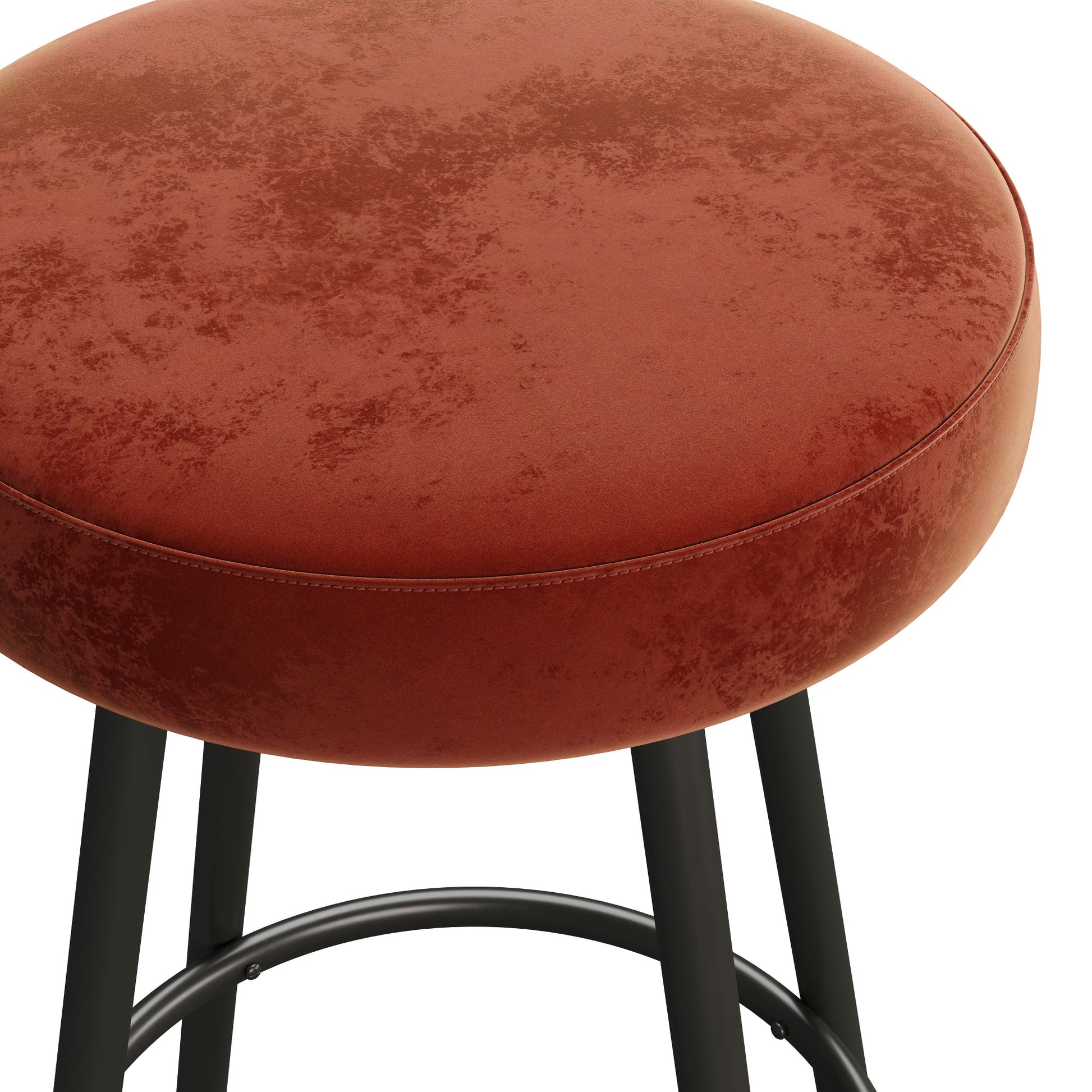 Modern Glam Upholstered Faux Velvet Bar Stool Rust Red Mdf Polyester