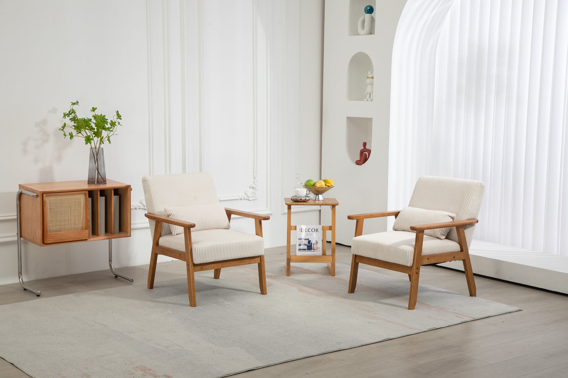 Leisure Chair With Solid Wood Armrest And Feet, Leisure Chair, Wood Frame, Velvet, Solid Rubber Wood Legs, Mid Century Modern Accent Chair, For Living Room Bedroom Studio Chair,Two Packs Beige Corduroy