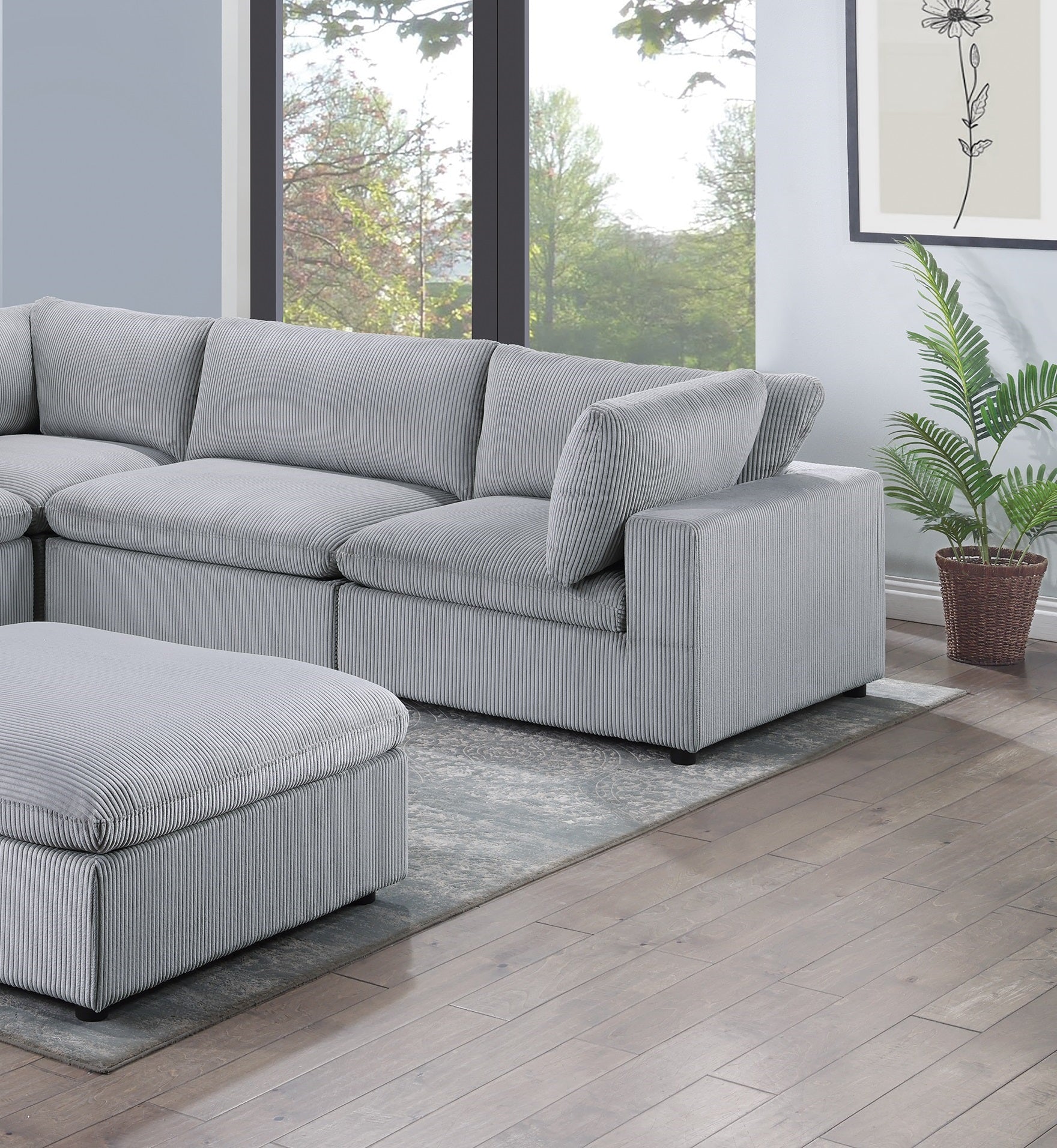 Dark Gray Color 6Pc Modular Sectional Set Corduroy Upholstery Couch 3X Corner Wedge 2X Armless Chairs 1X Ottoman Living Room Furniture Dark Gray Primary Living Space Cushion Back Contemporary,Modern