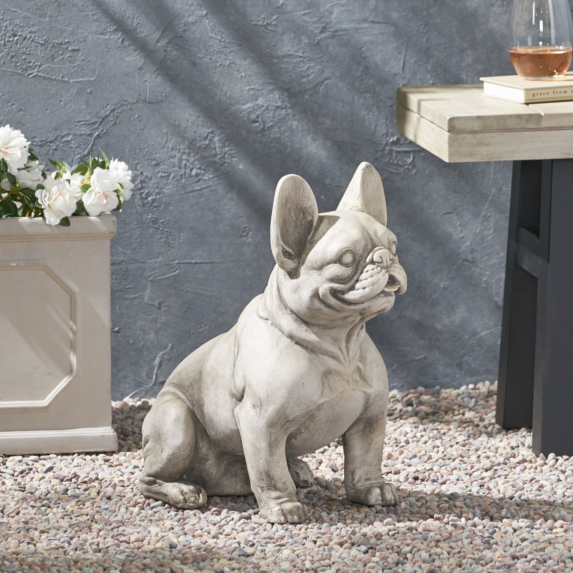 Dog Garden Sculpture White Glass