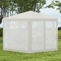 Outsunny 13' X 11' Outdoor Party Tent, Hexagon Sun Shade Shelter Canopy With Protective Mesh Screen Sidewalls, Ropes & Stakes, Cream White White Steel