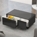 Modern Smart Coffee Table With Built In Fridge, Bluetooth Speaker, Wireless Charging, Touch Control Panel, Usb Interface, Outlet Protection, Atmosphere Light, Black Black Built In Outlets Or Usb Primary Living Space Luxury,Modern Freestanding Rectangular