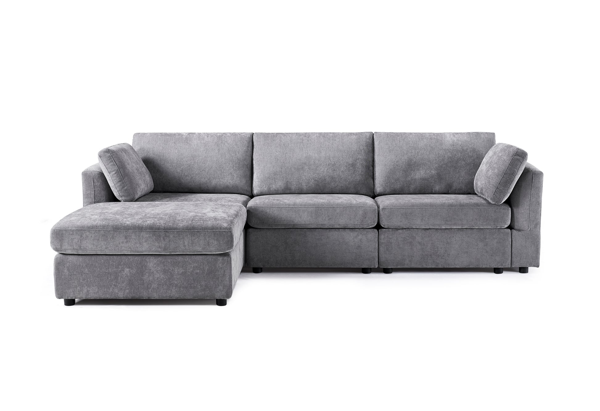 Modular Grey Sofa Fabric, Simple And Grand, The Seat And Back Is Very Soft. This Is Also A Knock Down Sofa Grey Brown Chenille Wood Primary Living Space Medium Firm Light Duty Victorian Rectangle Acacia Rolled Arms Chenille 4 Seat