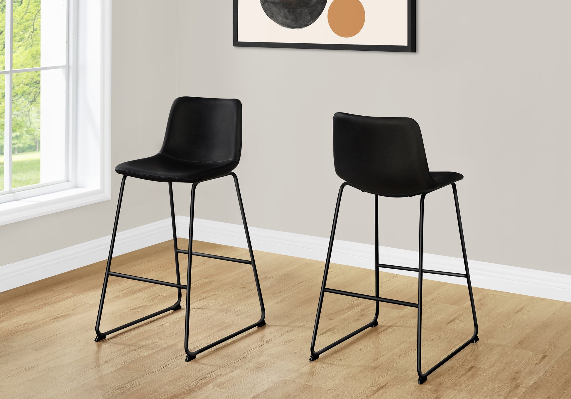 Office Chair, Bar Height, Standing, Computer Desk, Work, Black Leather Look, Black Metal, Contemporary, Modern Black Foam Polyurethane