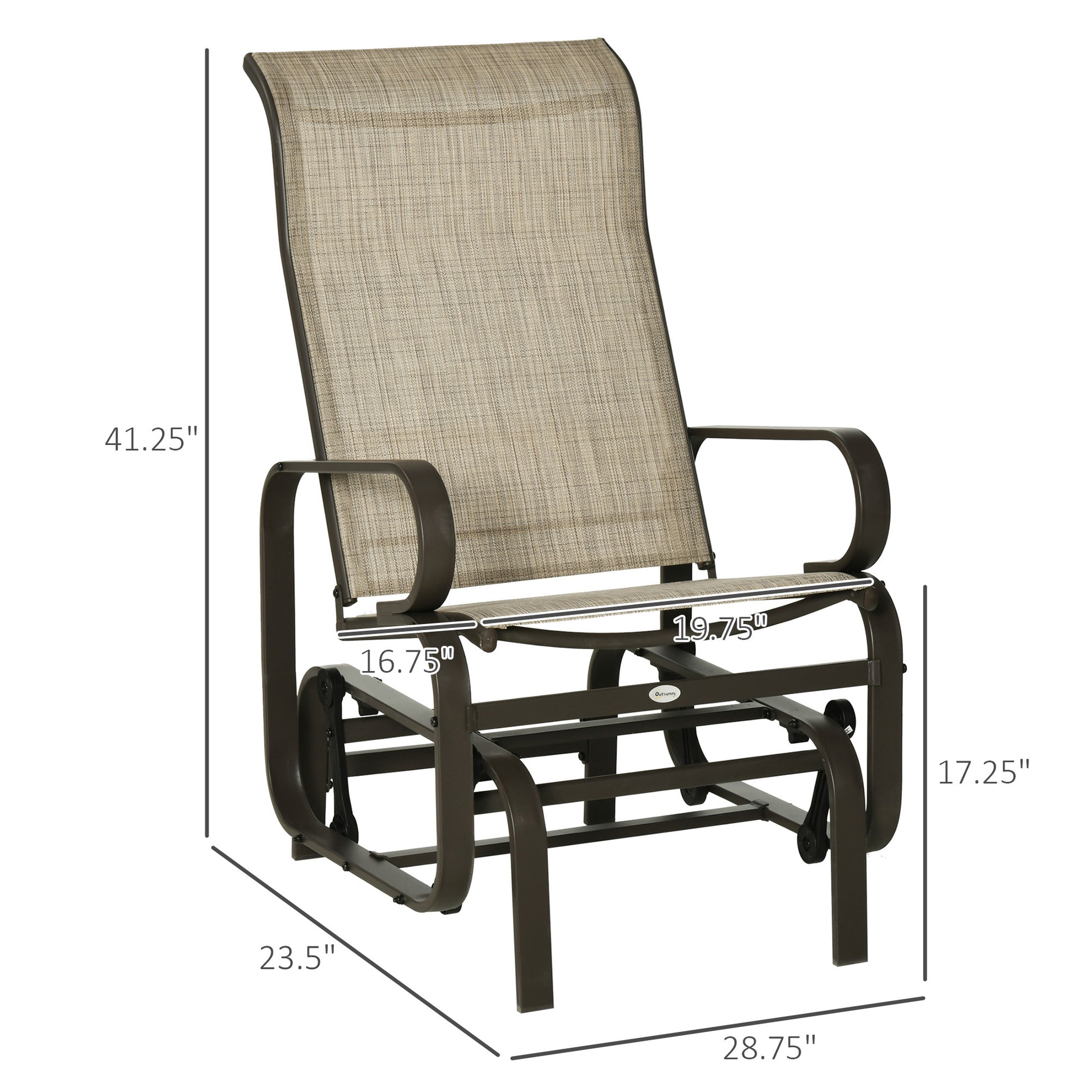 Outsunny Outdoor Glider Chair, Gliders For Outside Patio With Smooth Rocking Mechanism And Lightweight Construction For Backyard, Tan Brown Steel