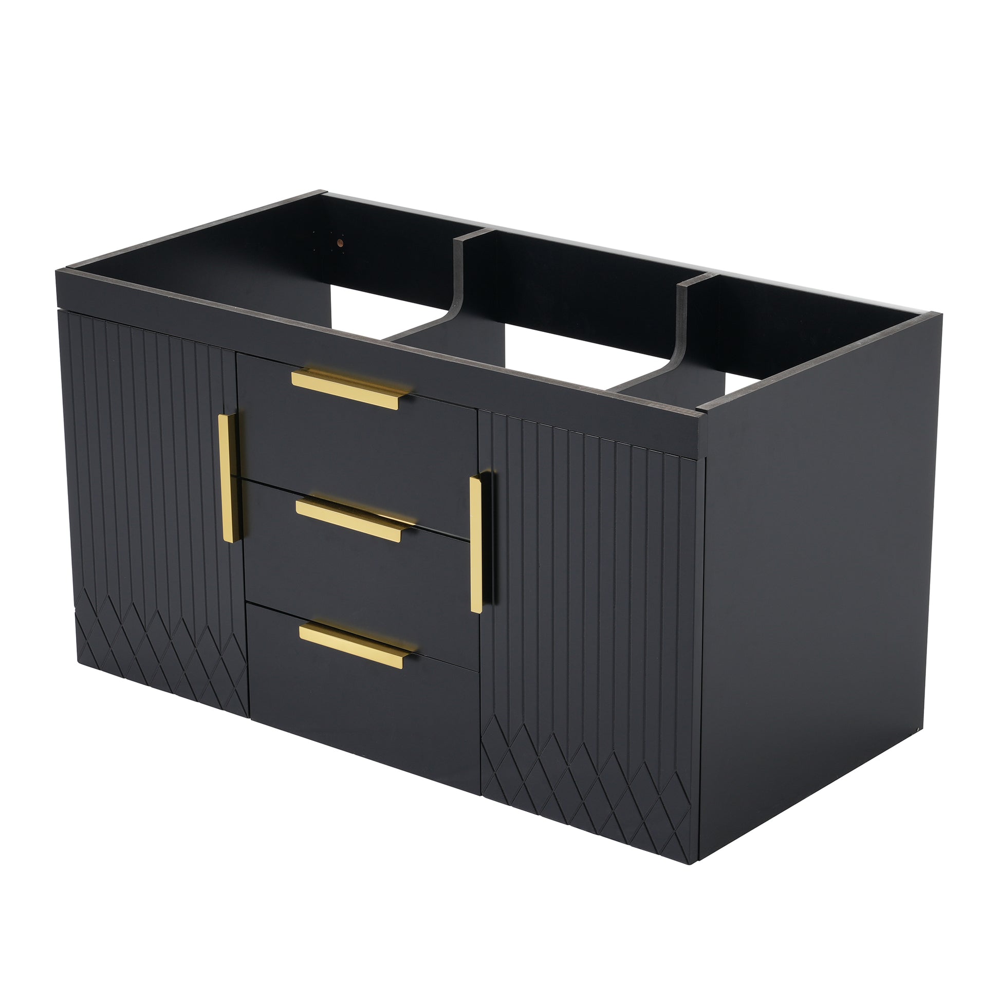 36'' Wall Mounted Bathroom Vanity Without Sink, Floating Bathroom Storage Cabinet With 2 Drawers, Solid Wood Bathroom Cabinet Not Include Basin Sink Black Bathroom Modern Mdf