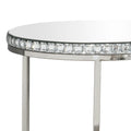 24 Inch Nesting Accent Tables, Mirrored Gemstone Trim, Set Of 2, Silver Silver Glass Metal