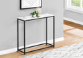 Accent Table, Console, Entryway, Narrow, Sofa, Living Room, Bedroom, White Marble Look Laminate, Black Metal, Contemporary, Modern White Particle Board