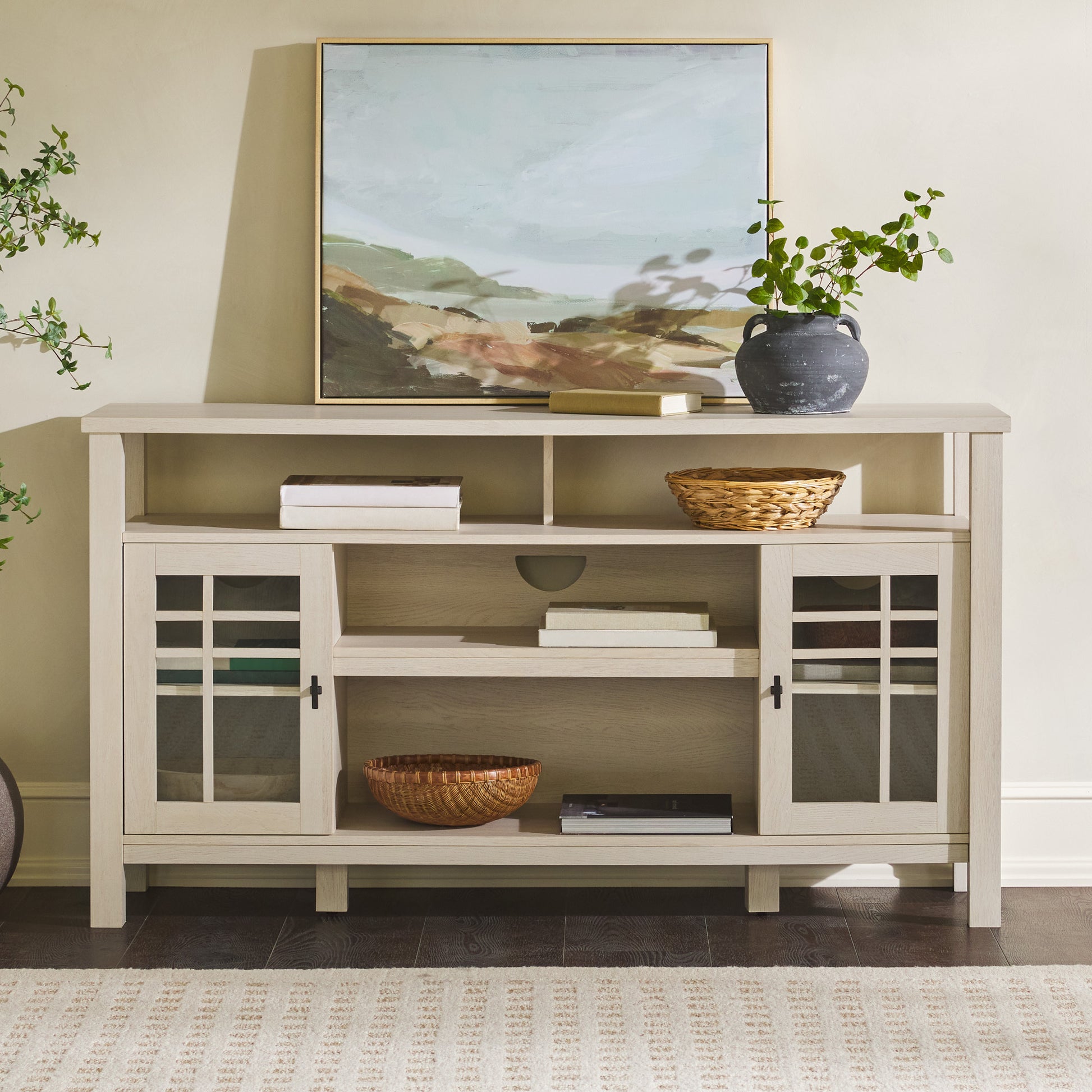 Transitional 58" 2 Door Sideboard With Windowpane