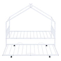 Twin Size Metal House Bed With Twin Size Trundle, White Twin White Metal