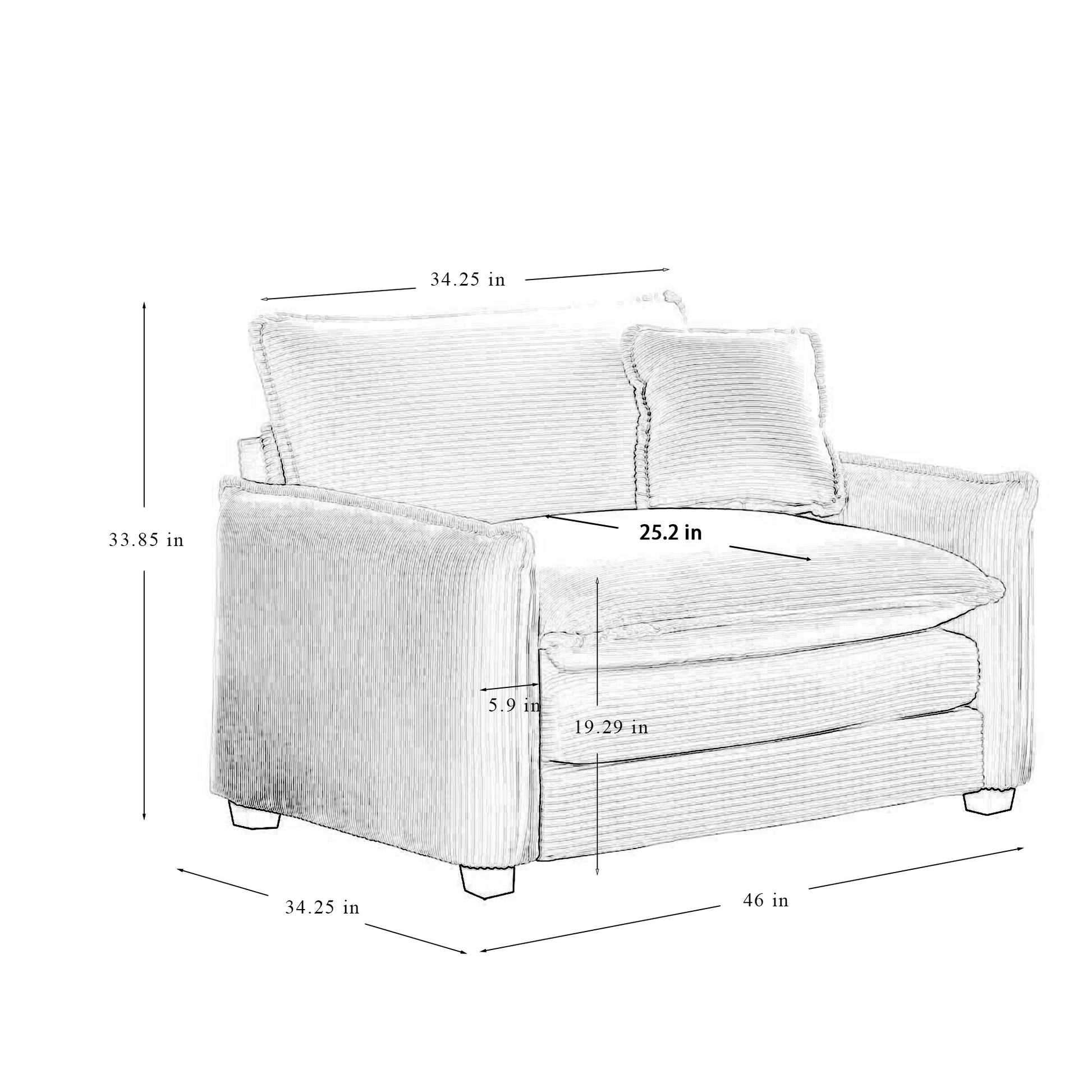 Comfortable Single Deep Seat Sofa With One Pillow, Suitable For Living Room And Bedroom, Club Multiple Occasions,Grey Corduroy Grey Corduroy 1 Seat