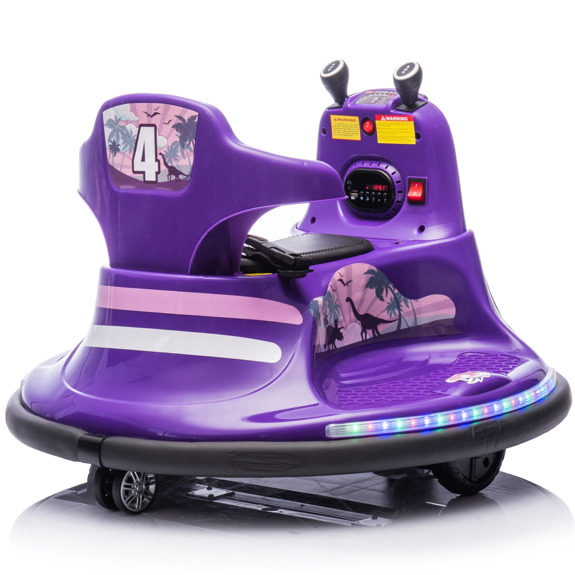 12V Kids Ride On Bumper Car W Parents Control,Rotate 360 Degrees,Two Handed Switch For Direction Control,Bumper Strip,Light Belt,Mp3 Music,Bluetooth,Provide A Speed Of 0.75Mph For Kids Of 2 5 Purple
