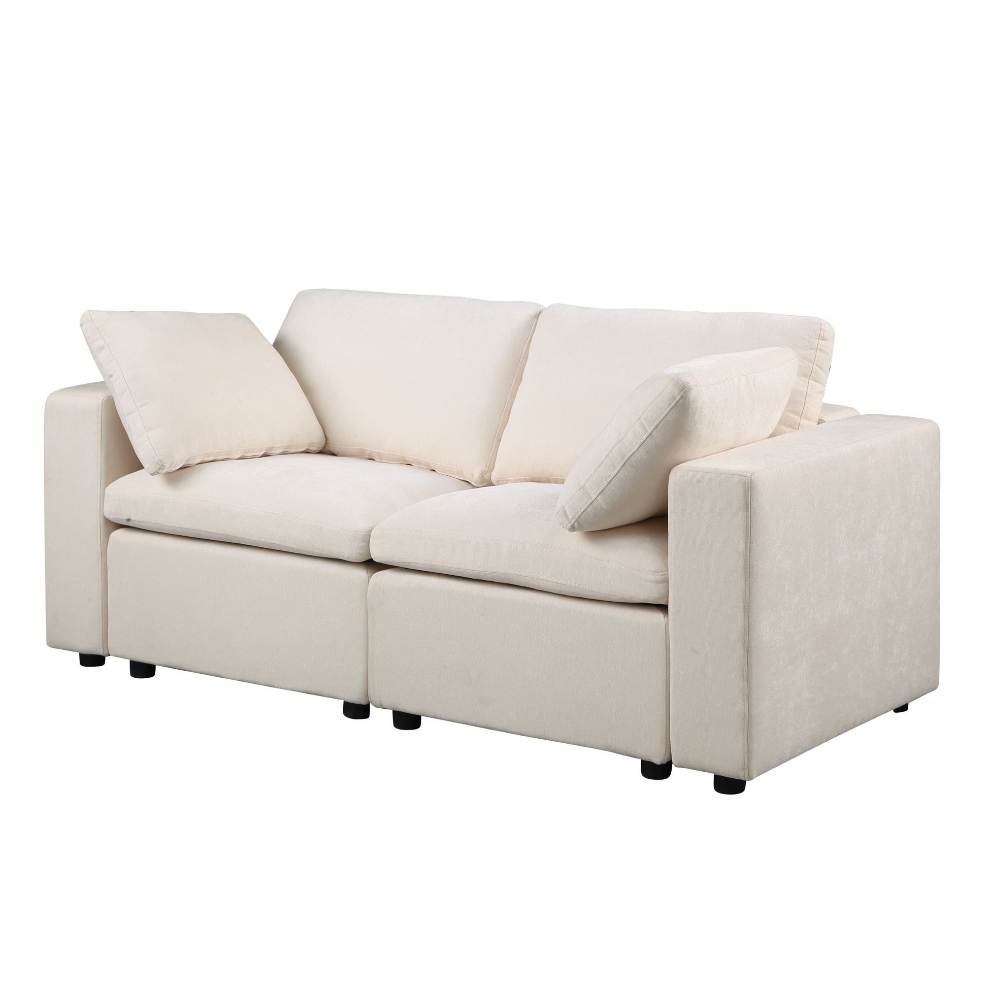 Modular Sectional Sofa, 2 Piece Sectional Sofa Set, Two Corner Chairs, Chenille Beige Beige Fabric 2 Seat