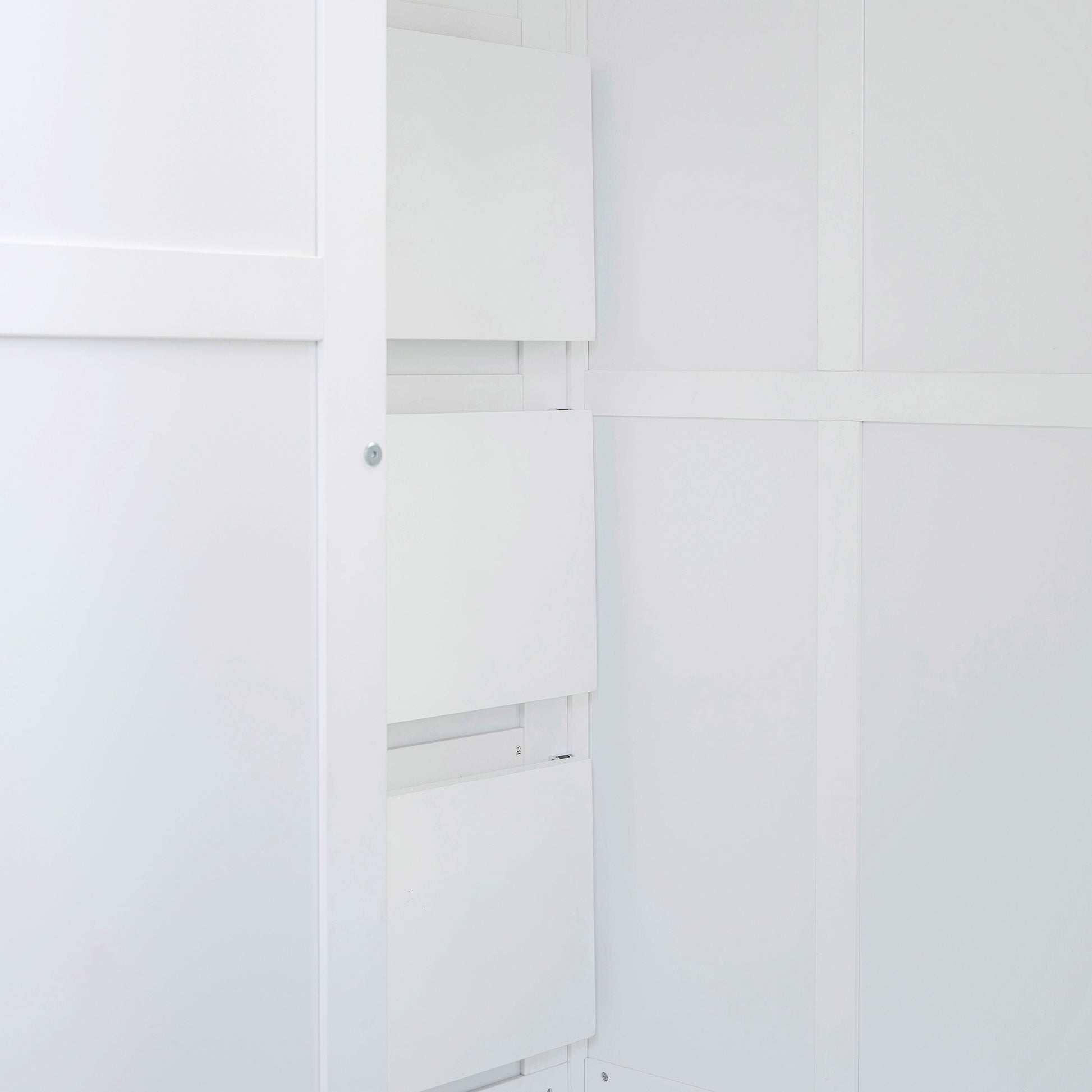 Full Size Loft Bed With Wardrobe,Desk And Shelves,White White Mdf Lvl