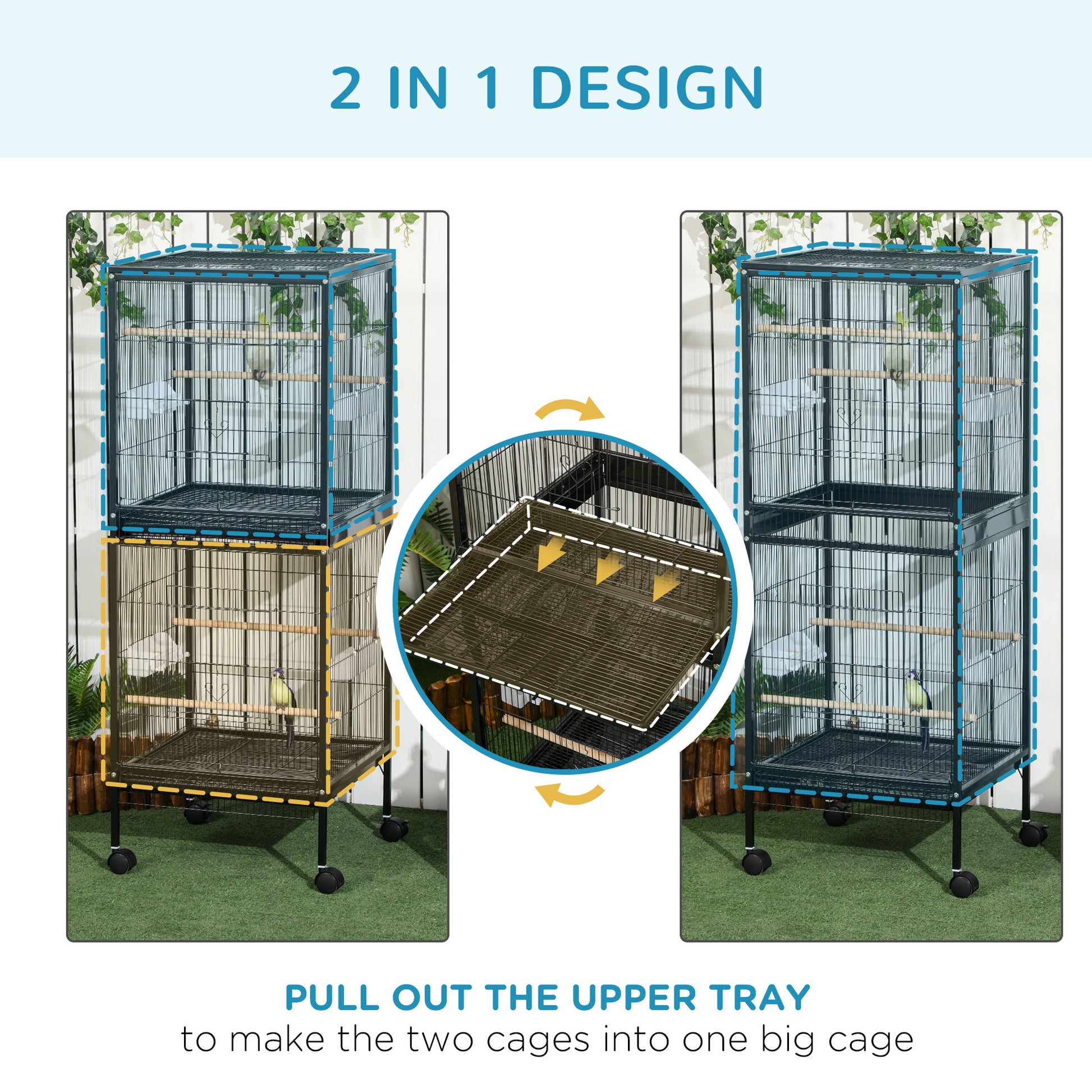 Pawhut Large Bird Cage With 1.7 Ft. Width For Wingspan, Bird Aviary Indoor With Multi Door Design, Fit For A Canary, Finch, Conure, 55", Black Black Wood