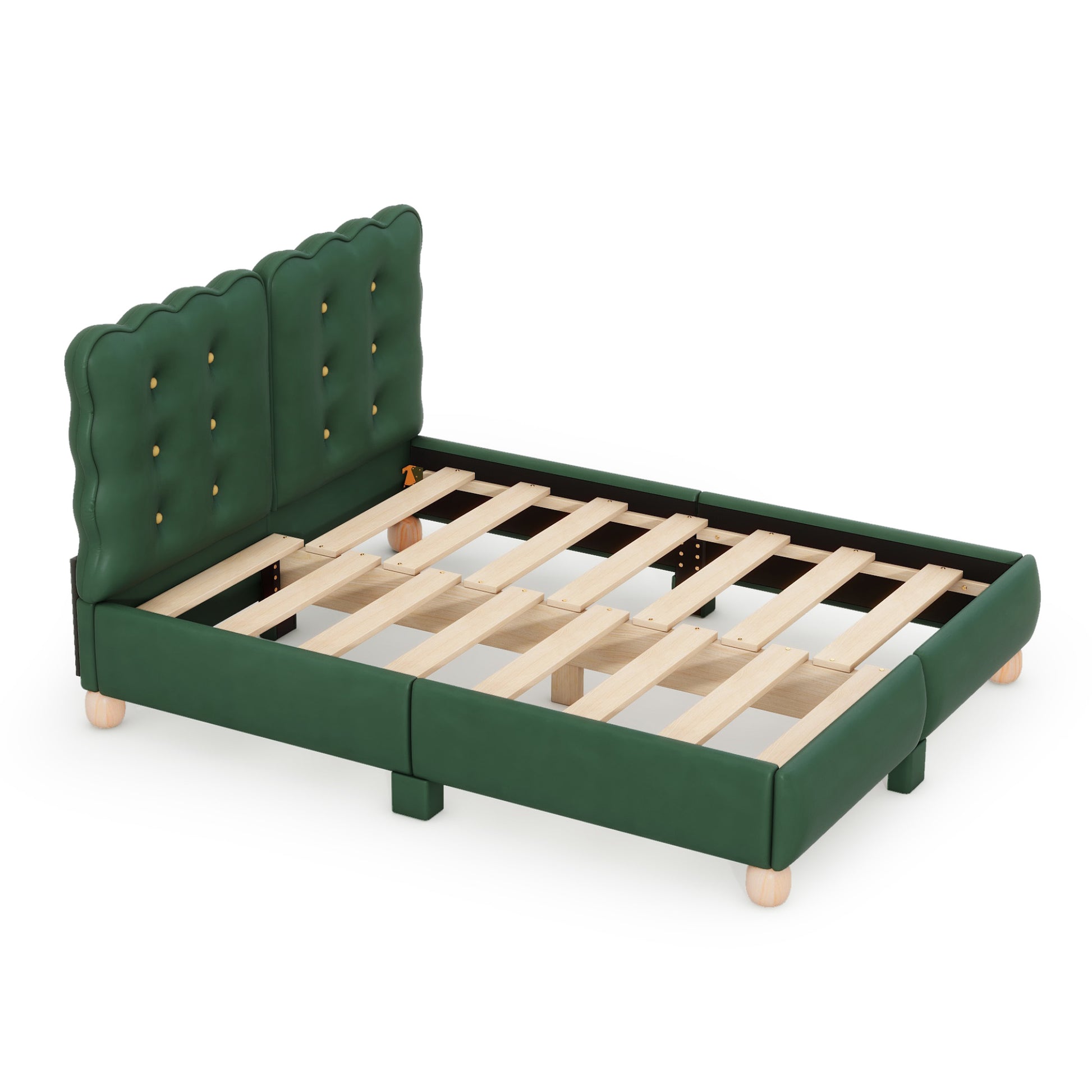 Full Size Upholstered Platform Bed With Support Legs,Green Green Upholstered