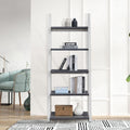 5 Tier Shelves,Bookshelf, Storage Rack, Bookcase With Rubber Wood Frame, Ladder Shelf For Living Room, Home Office, Kitchen, Bedroom, Apartment Grey White Solid Wood Mdf