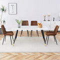 Table And Chair Set,White Imitation Marble Texture Rock Board Table Top, Black Metal Table Legs, Stable And Beautiful. Modern Simple Dining Table, Comfortable Seating. Brown White Seats 4 Metal