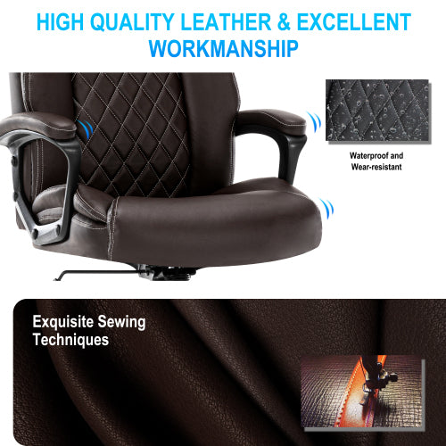 Executive Office Chair 400Lbs Heavy Duty Office Chair, Wide Seat Bonded Leather Office Chair With 30 Degree Back Tilt & Lumbar Support Brown Caster Iron Brown Office Dry Clean Round Handle Office Chairs Solid Back Casters Leather