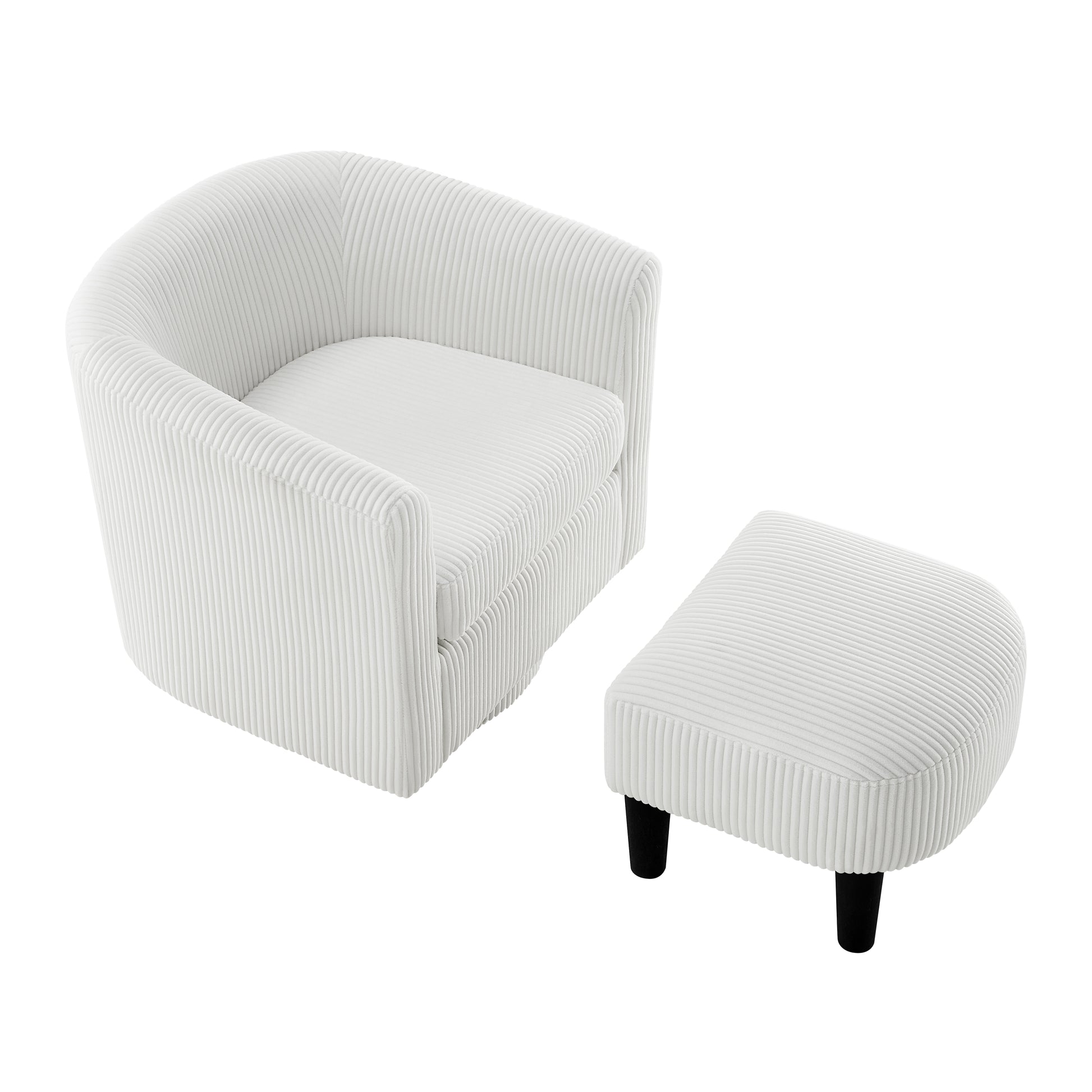 Swivel Accent Chair 360 Comfy Recliner Corduroy Arm Chair Single Sofa With Ottoman For Living Room Bedroom White Fabric