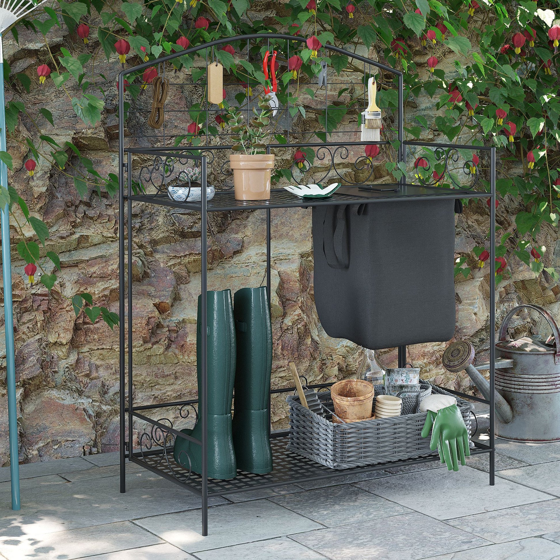 work bench for potting plants Outsunny Folding Potting Bench Table, Metal Garden Workstation, Work B