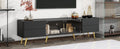 Modern Tv Stand With Led Lights For Tvs Up To 80 Inches, Entertainment Center With 4 Drawers And 1 Cabinet With Brown Glass Door, Media Console With Metal Legs And Handles For Living Room Black 70 79 Inches Mdf