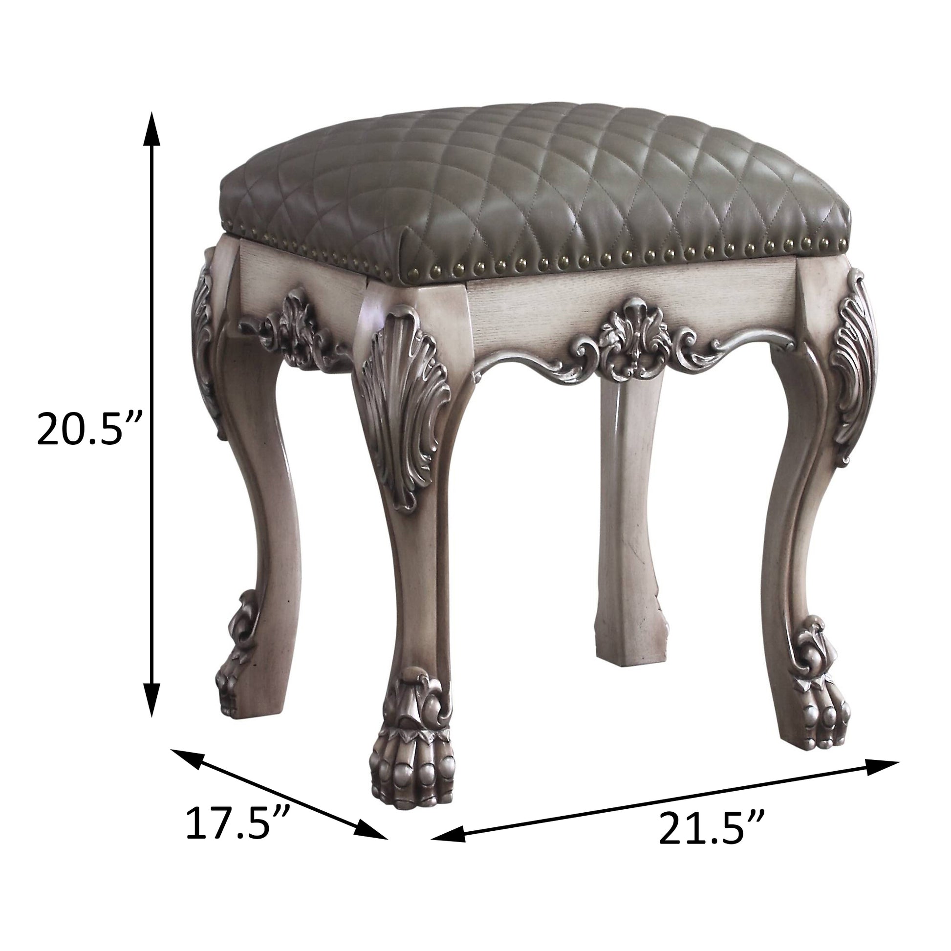 Grey And Vintage Bone White Vanity Stool With Tufted Seat Grey Bedroom Wood Fabric