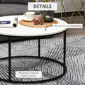 Homcom Round Coffee Table, 32 In Modern Center Table With Black Metal Frame, Coffee Tables For Living Room, White White Metal