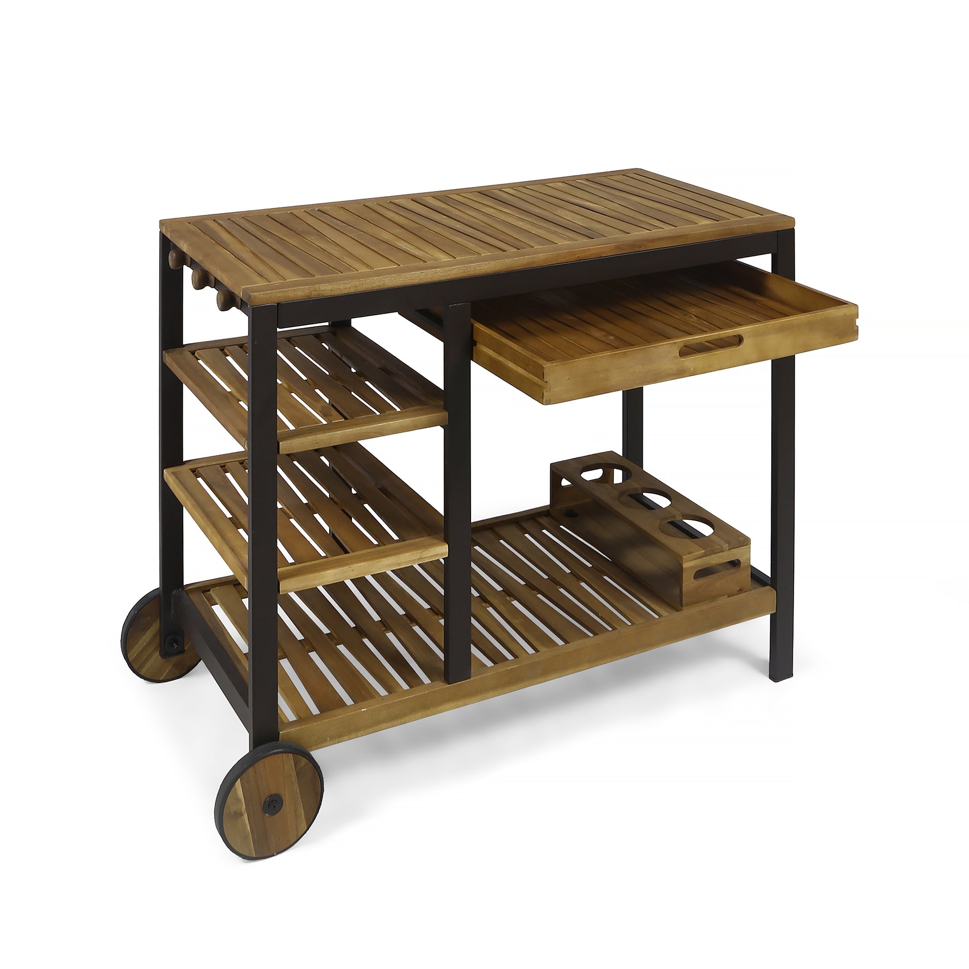 Vivlio Wood Metal Barcart Rustic Metal & Wood