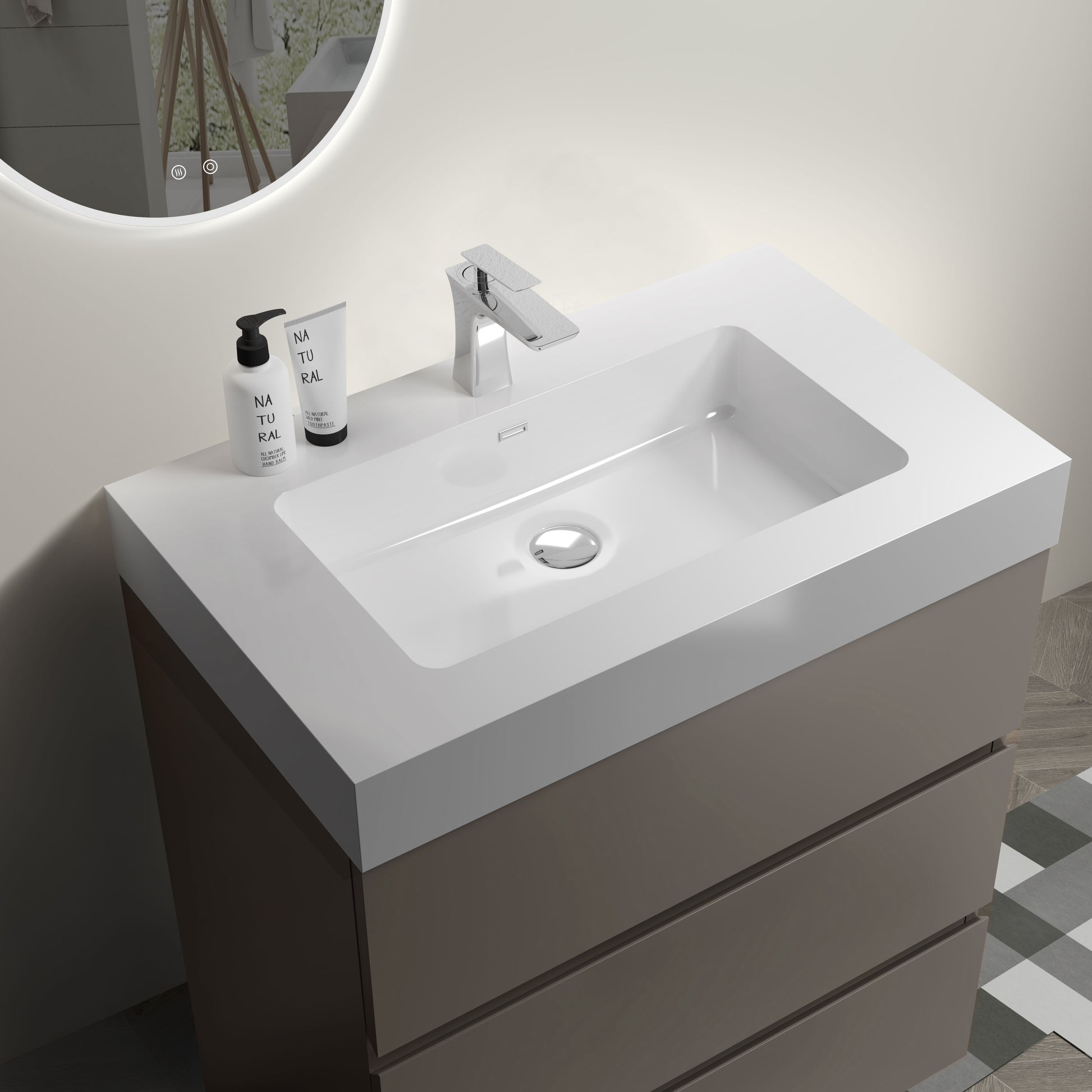 Alice 30" Gray Bathroom Vanity With Sink, Large Storage Freestanding Bathroom Vanity For Modern Bathroom, One Piece White Sink Basin Without Drain And Faucet, Pre Assembled Gray Melamine