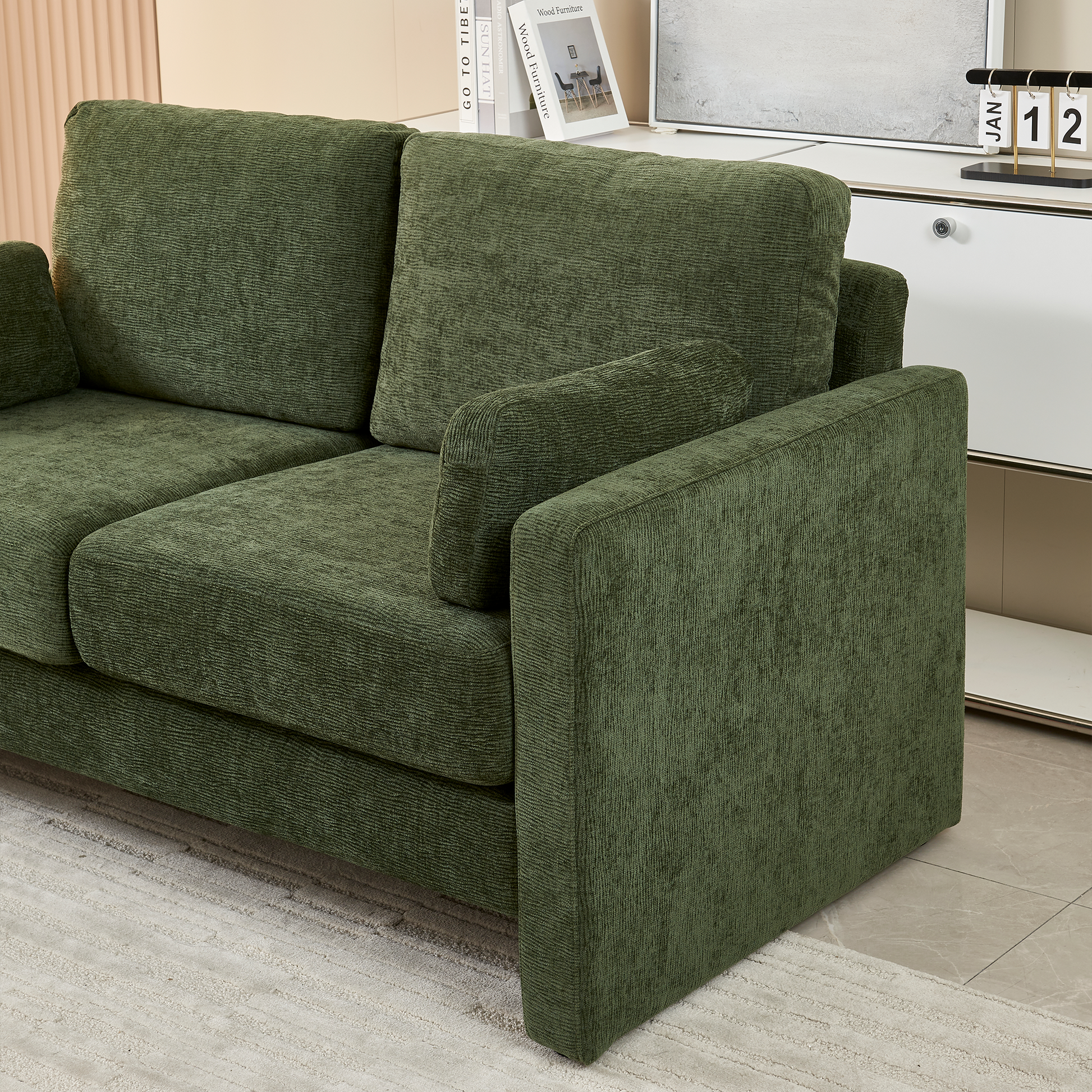 58.66" Small Modern Loveseat Sofa, Mid Century Chenille Fabric 2 Seat Couch Beautiful Seat With Back Cushions, Accent Sofa Couch For Living Room, Bedroom And Small Space Green Wood Foam Chenille 2 Seat