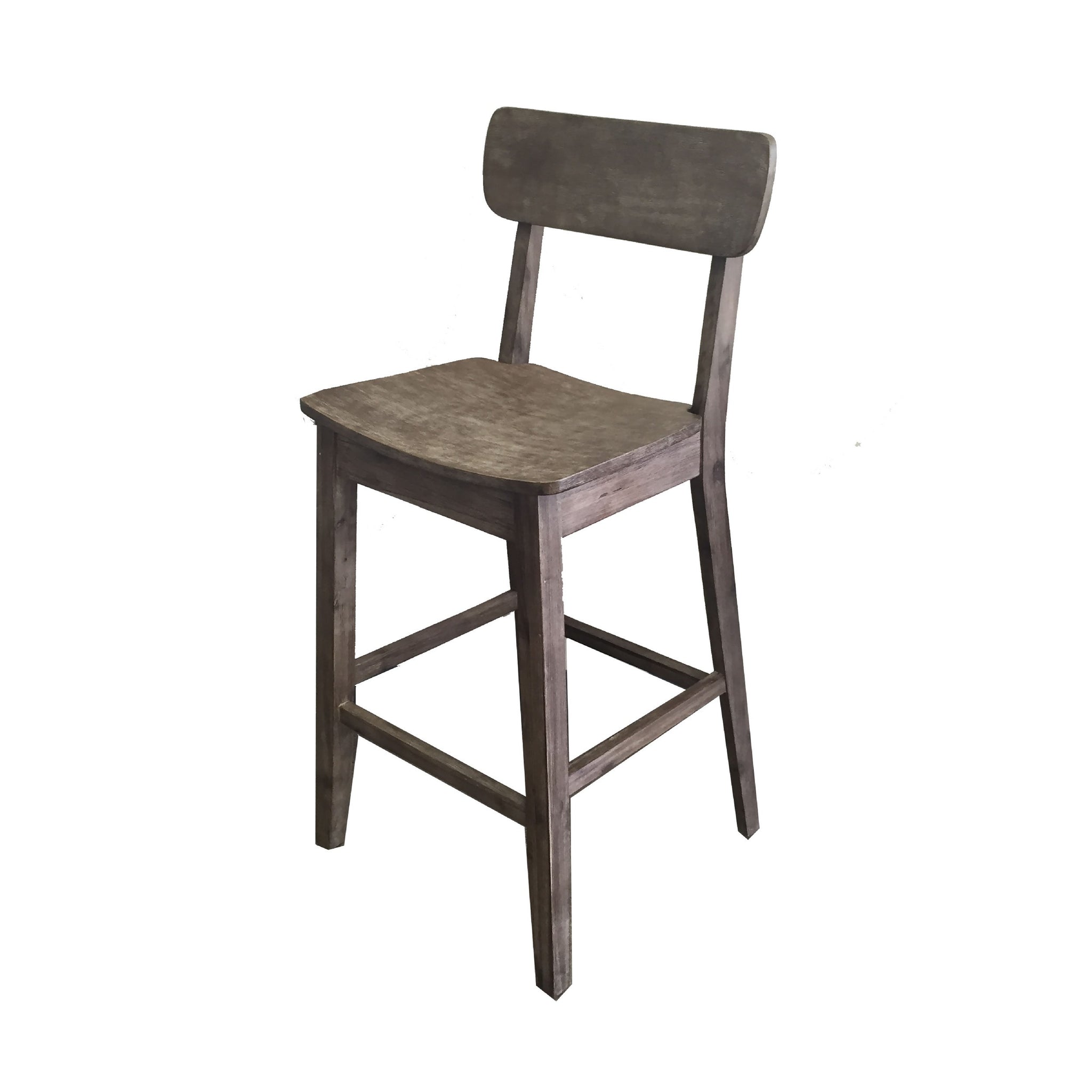 29 Inch Rubberwood Barstool With Wood Grain Details, Panel Back, Brown Brown Solid Wood