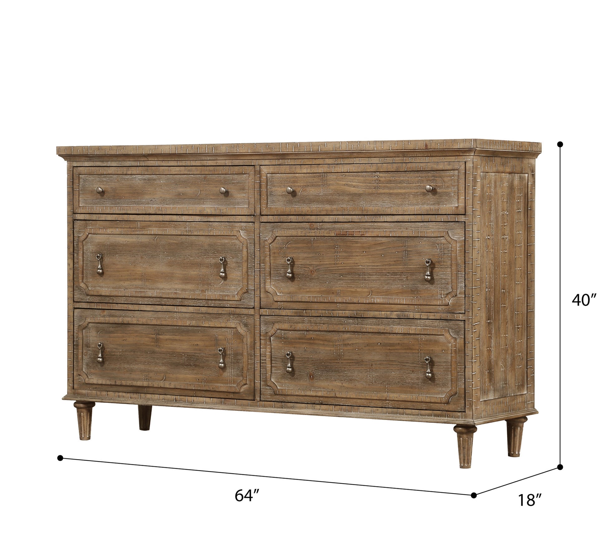 Ludin Taupe 6 Drawer Dresser Taupe Solid Wood