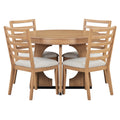 5 Piece Retro Rustic Functional Dining Set Unique Geometric Design, 1 Extendable Table With A 16 Inch Leaf And 4 Upholstered Chairs Ideal For Dining Room And Kitchen Natural Natural Solid Wood Mdf