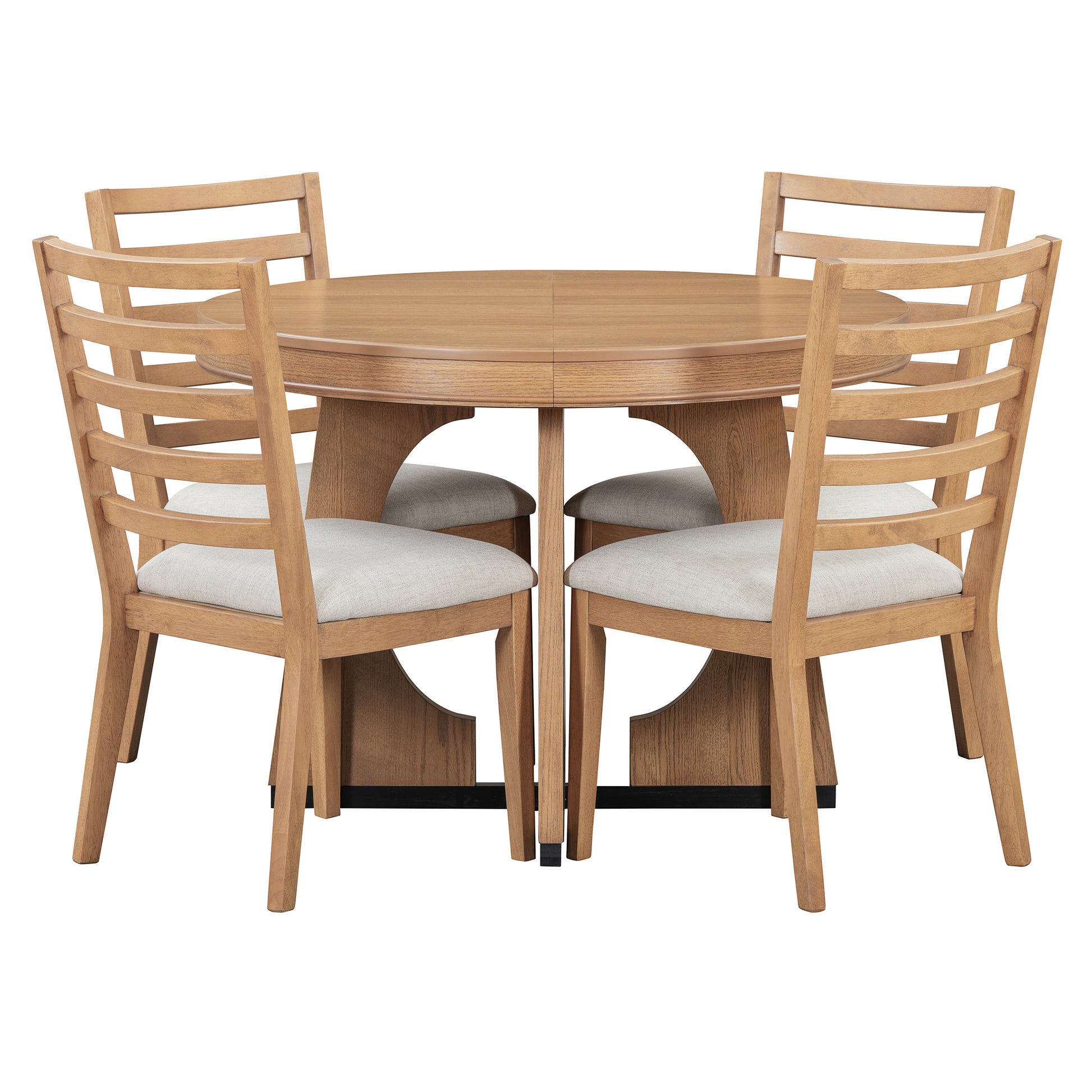 5 Piece Retro Rustic Functional Dining Set Unique Geometric Design, 1 Extendable Table With A 16 Inch Leaf And 4 Upholstered Chairs Ideal For Dining Room And Kitchen Natural Natural Solid Wood Mdf