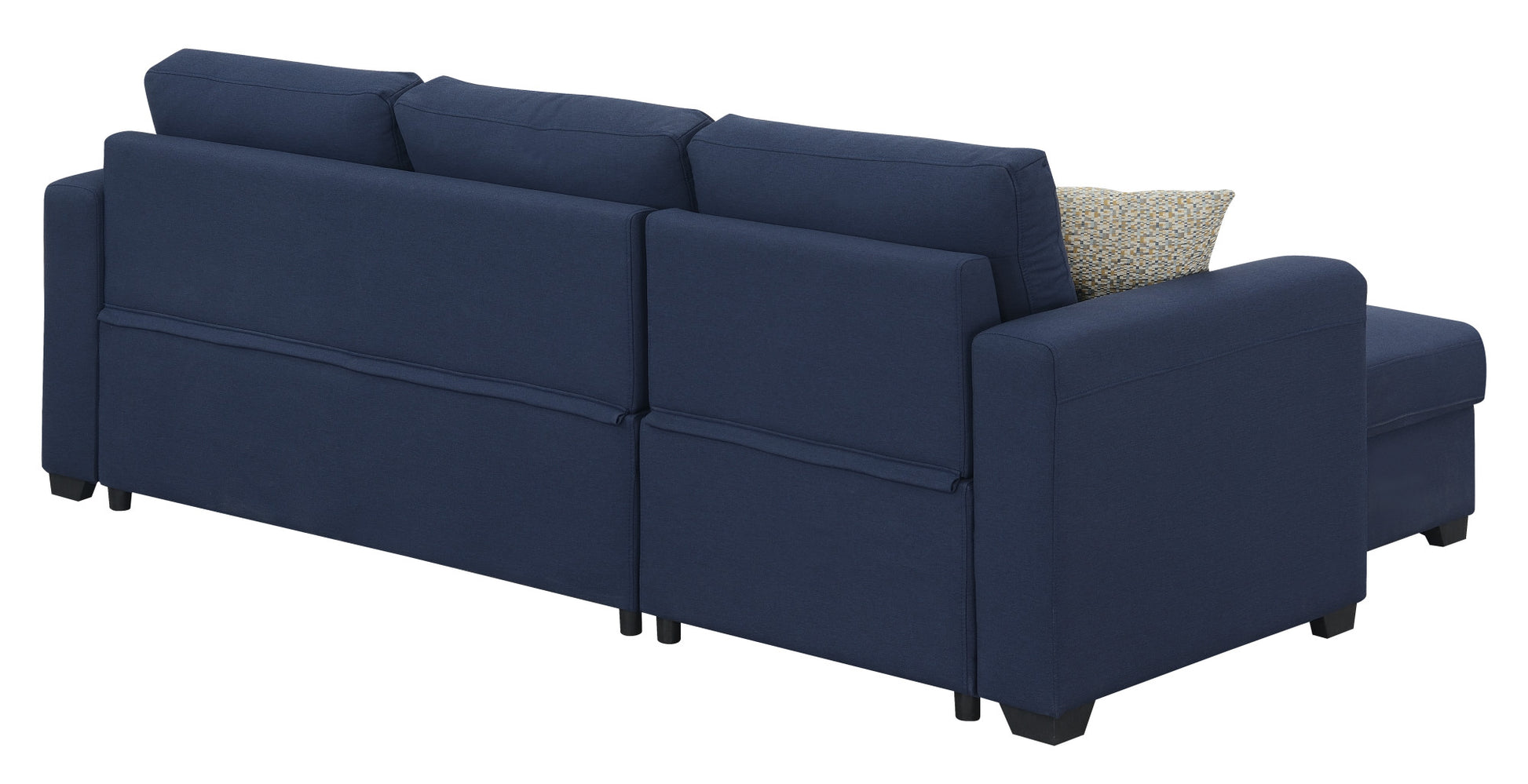 Pensole Blue Reversible Pop Up Sleeper Sectional Blue Foam Solid Wood 3 Seat