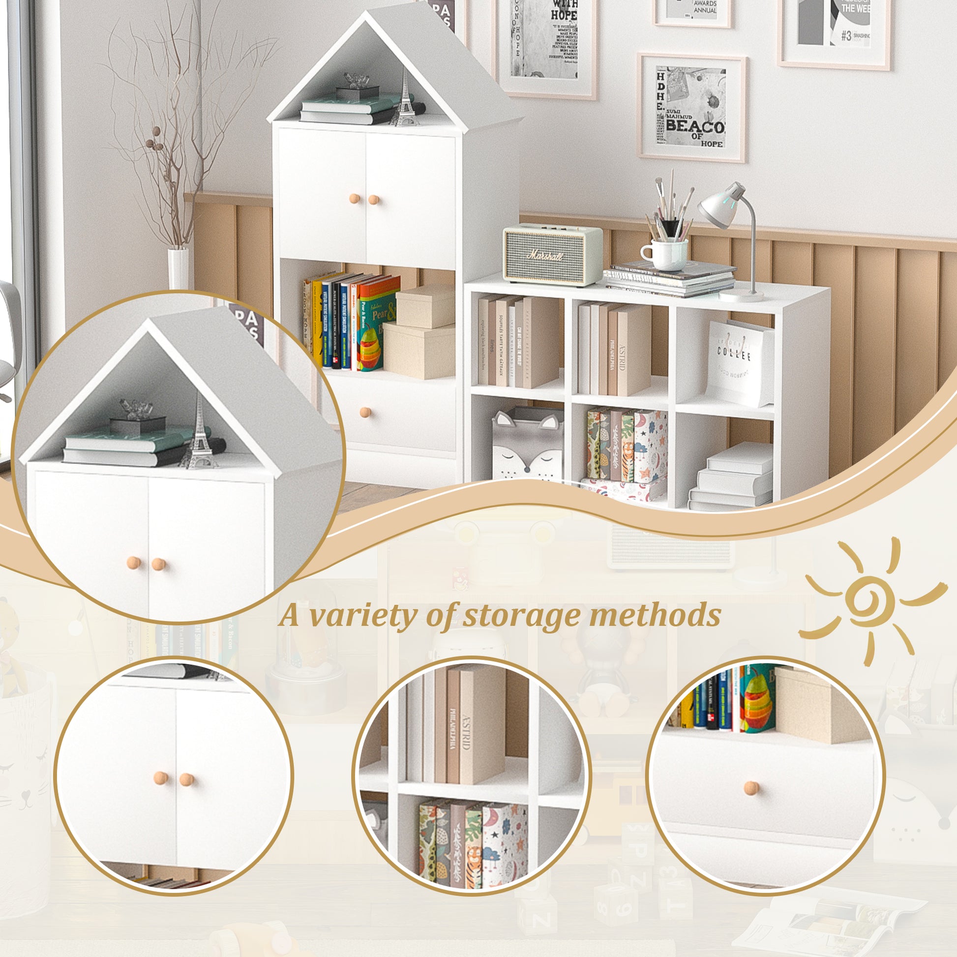 Versatile Children'S Bookshelf With House Shaped Design, Multi Functional Storage For Books And Toys, Adjustable Placement, Durable Kids Organizer For Playroom Or Bedroom Easy Assembly & Safe For