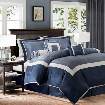 7 Piece Comforter Set Navy Cal King California King Navy Polyester
