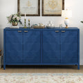 Luxurious Four Door Sideboard With Honeycomb Patterned Doors, Offering Large Storage For Study,Entrance And Living Room Navy Blue Primary Living Space American Design Mdf