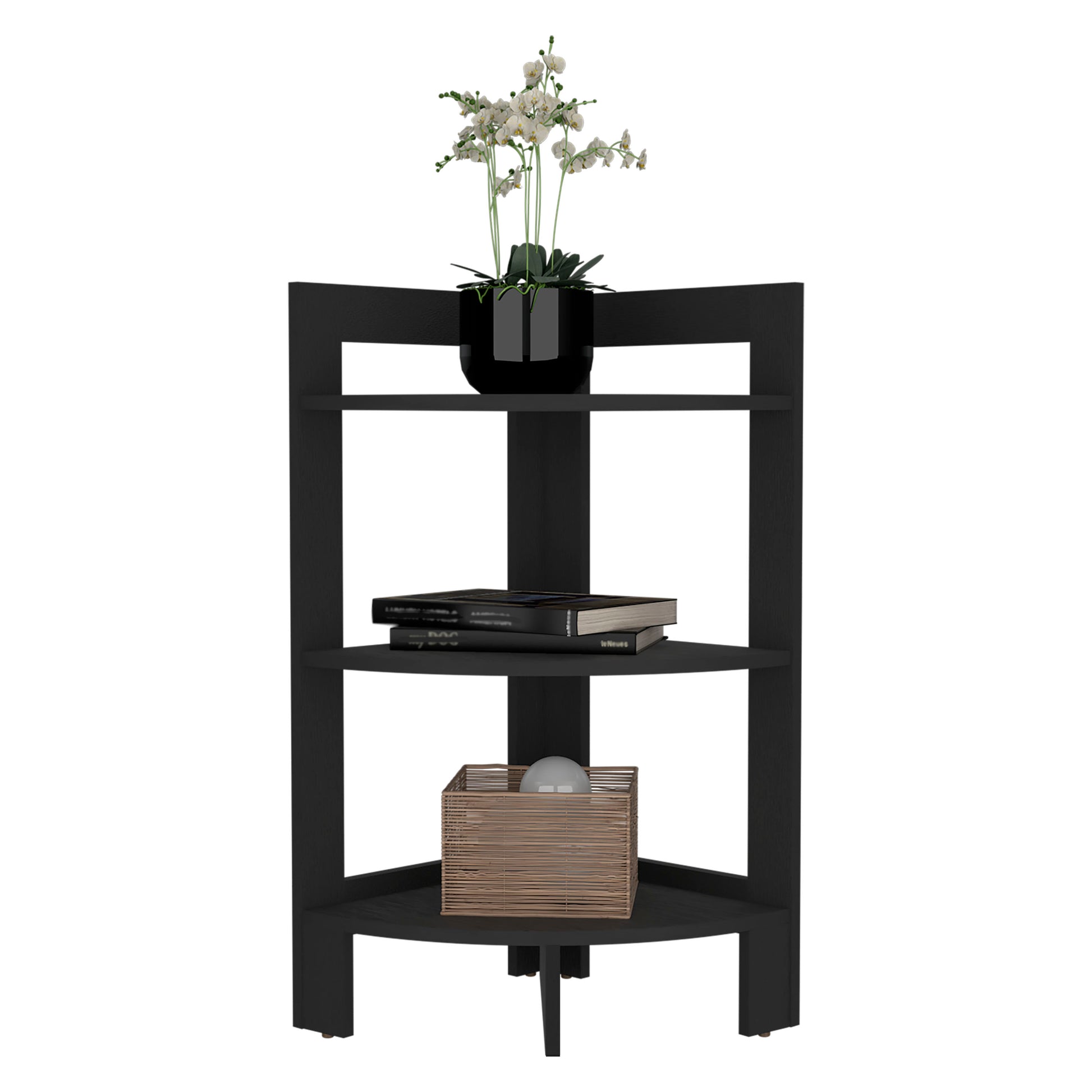 Riga Corner 3 Tier Shelf Side Table 31.7" Highsofa Table, End Table With Tray Black Desk Top Primary Living Space Modern Rectangular Open Storage Coffee & End Tables Rectangular Particle Board