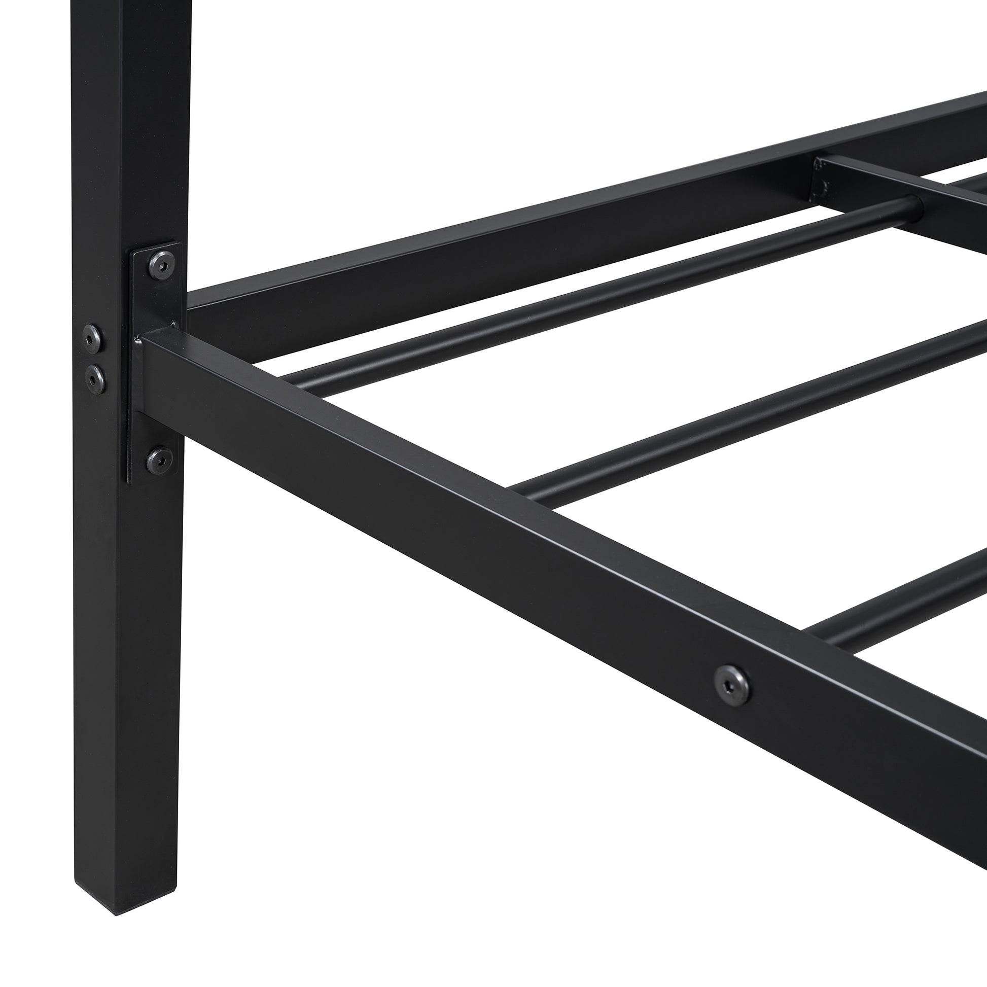 Full Size Metal Platform Bed With Twin Size Trundle,House Shaped Headboard Design, Black Full Black Metal