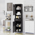 Double Door Narrow Height Slim Floor Standing Cabinet With 2 Adjustable Shelves Black Black Mdf