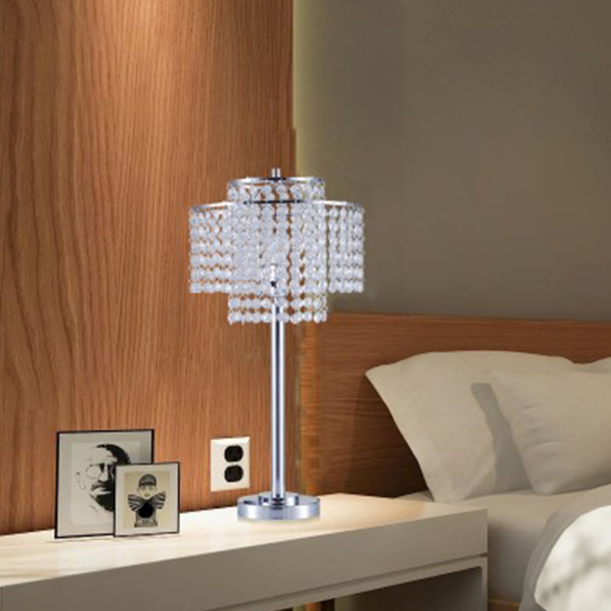 26" Tall" Holly Glam" 2 Tiered Table Lamp With Charging And Usb Port, Silver Multicolor Metal