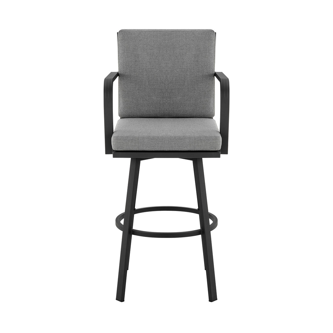 Faye 30 Inch Modern Patio Barstool, Black Aluminum Frame, Gray Cushions Grey Black Aluminum