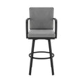 Faye 30 Inch Modern Patio Barstool, Black Aluminum Frame, Gray Cushions Grey Black Aluminum