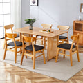 Table And Chair Set, Ancient Style Solid Wood Dining Table, Imitation Rattan Table Legs, Beautiful Simple Solid Wood Dining Chair, Perfect For Dinner, Meetings, Home And Office Decoration Wood Rubber Wood