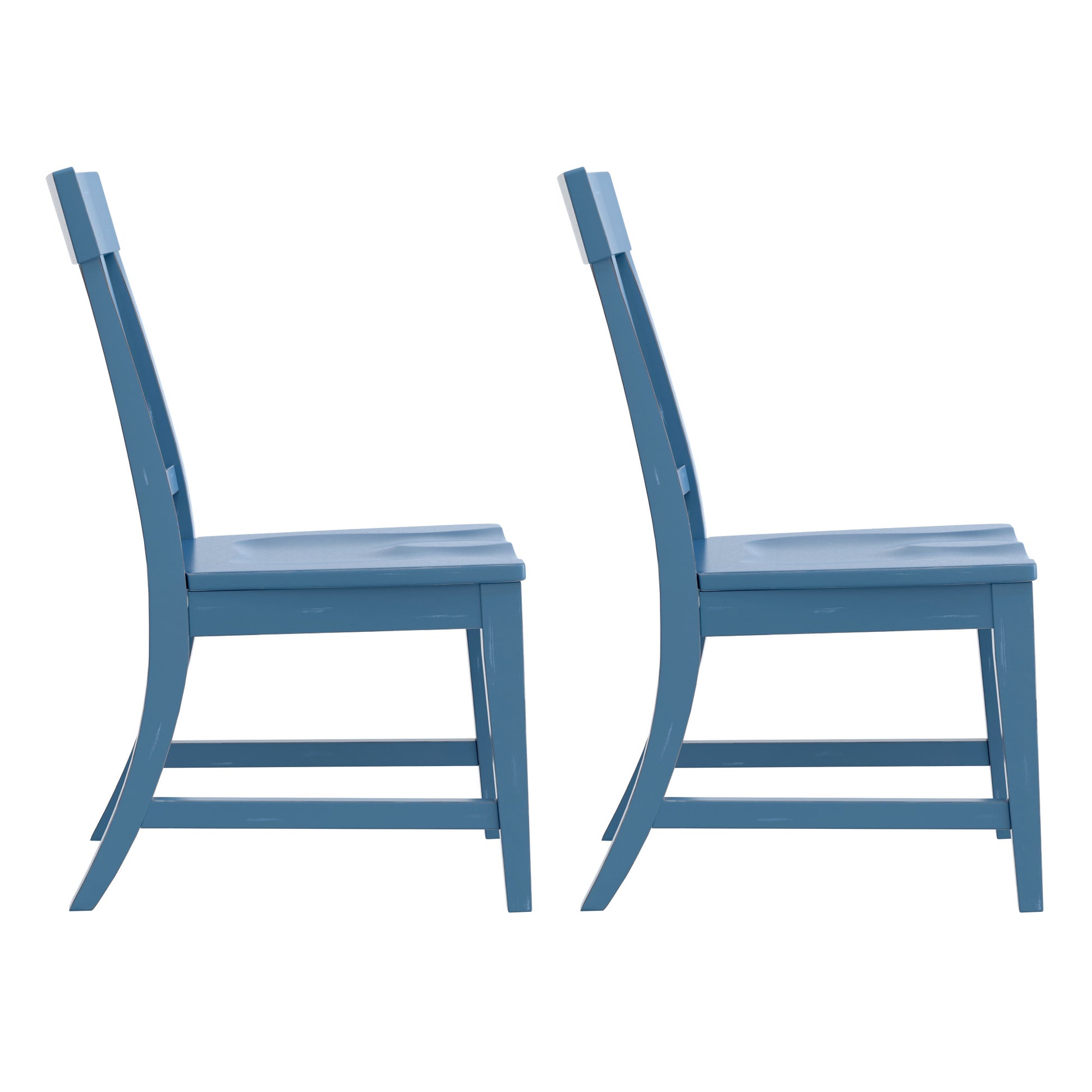 Haidel Blue Slat Back Dining Chairs, Set Of 2 Blue Solid Wood